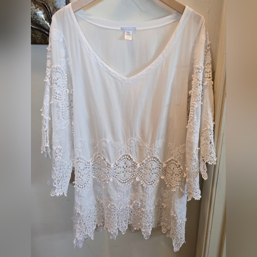 Anthropologie White Lace Swim Coverup M/L